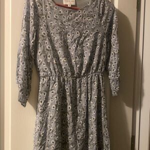 French Grey light blue with cute pattern. Cuffed Sleeve Mini dress runs small